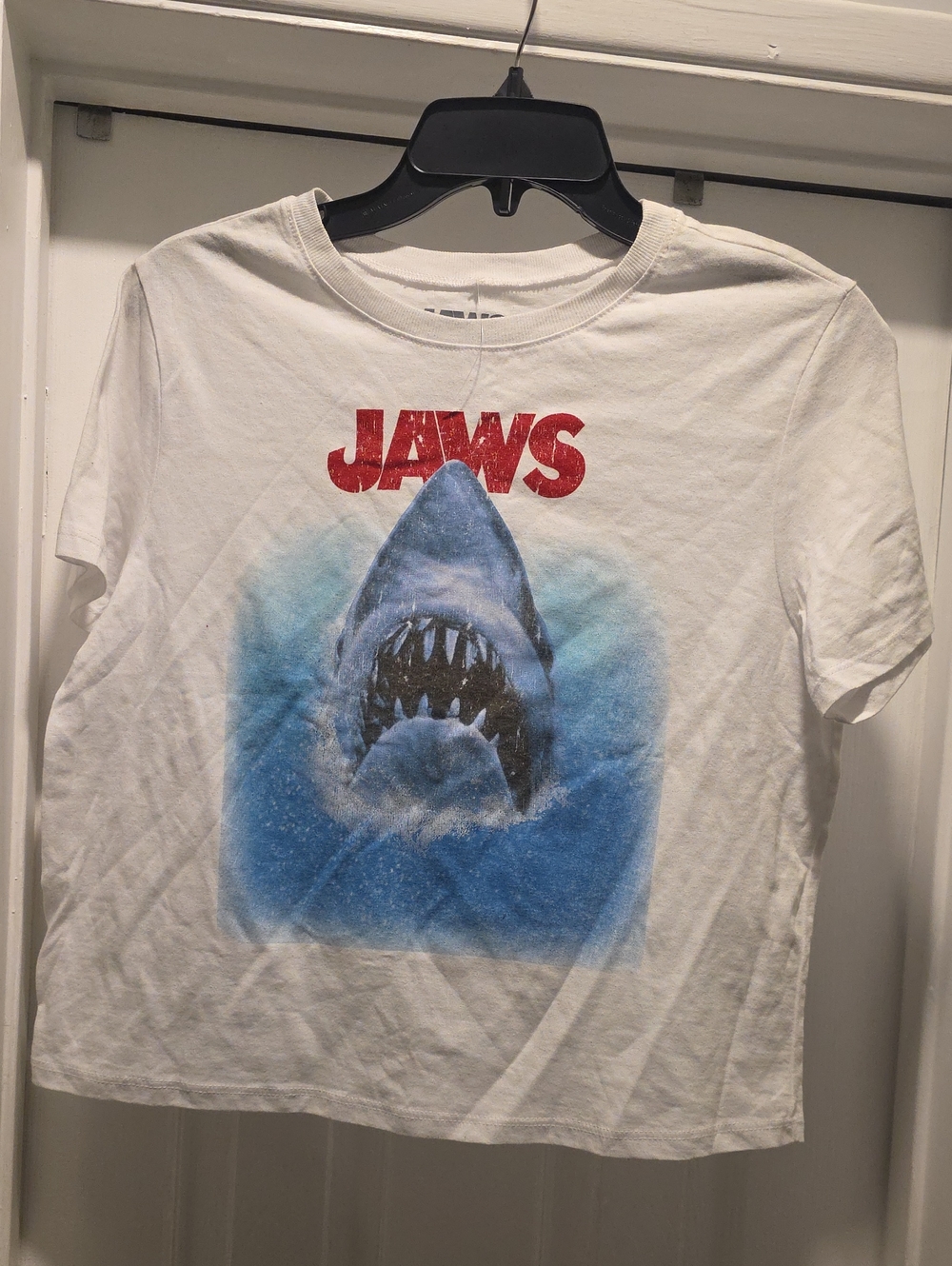 Hybrid Apparel White Tee with Gray JAWS Logo